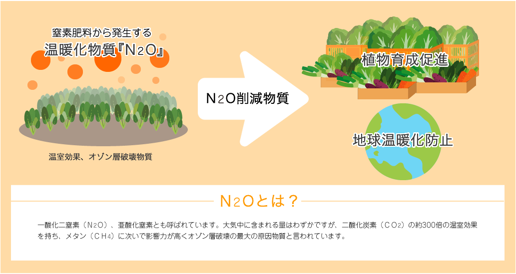 一酸化二窒素（N2O）、亜酸化窒素とも呼ばれています。
大気中に含まれる量はわずかだが、二酸化炭素の約300倍の温室効果を持ち、
メタンに次いで影響力が高いとされています。